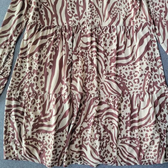 AFRM X Nordstom M Brown Mixed Animal Print Babydoll Dress 829 - Picture 4 of 10